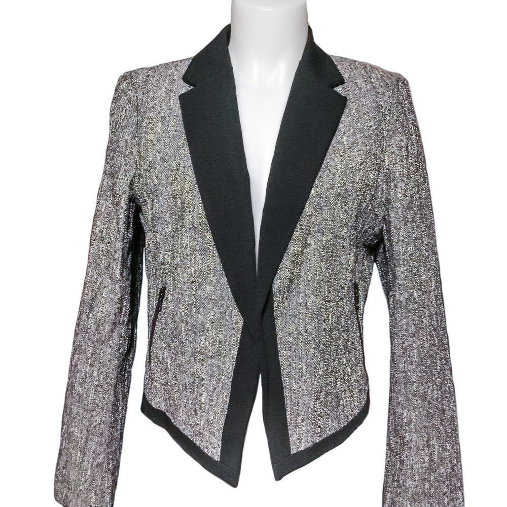 Ann Taylor Black White Tweed Blazer Jacket Sz 12